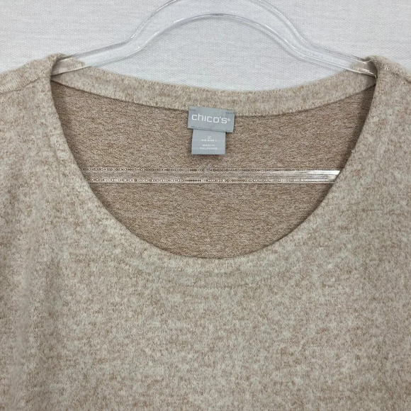 New Chico's Oat Meal Fuzzy Soft Knit Crew Neck Stretch Pullover Top Large/2 - Picture 4 of 10